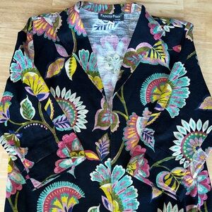 Vintage Painted Pony woman’s XL open blazer 3/4 sleeve jacket floral flowers